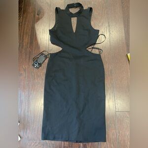 Bebe Black Bodycon Cut Out Stretch Dress Size Large Sexy Cocktail NEW